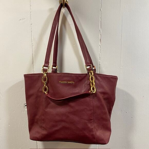 Franco Sarto Womens Soft Faux Leather Tote Purse Wine Burgundy Gold Hardware - Picture 1 of 11
